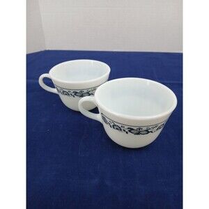 Vintage Pyrex Old Town Blue Onion Coffee Mugs White Set of 2